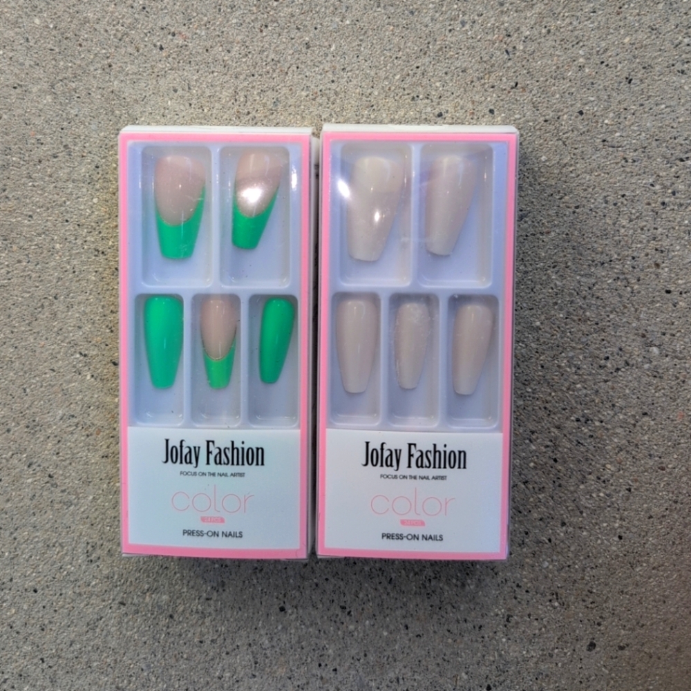 Green and Cream Press-On Nails 2pk Bundle